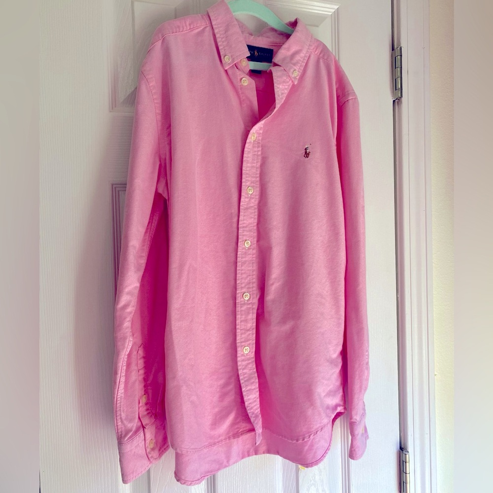 Polo Ralph Lauren boys pink long sleeved button down shirt large 14/16